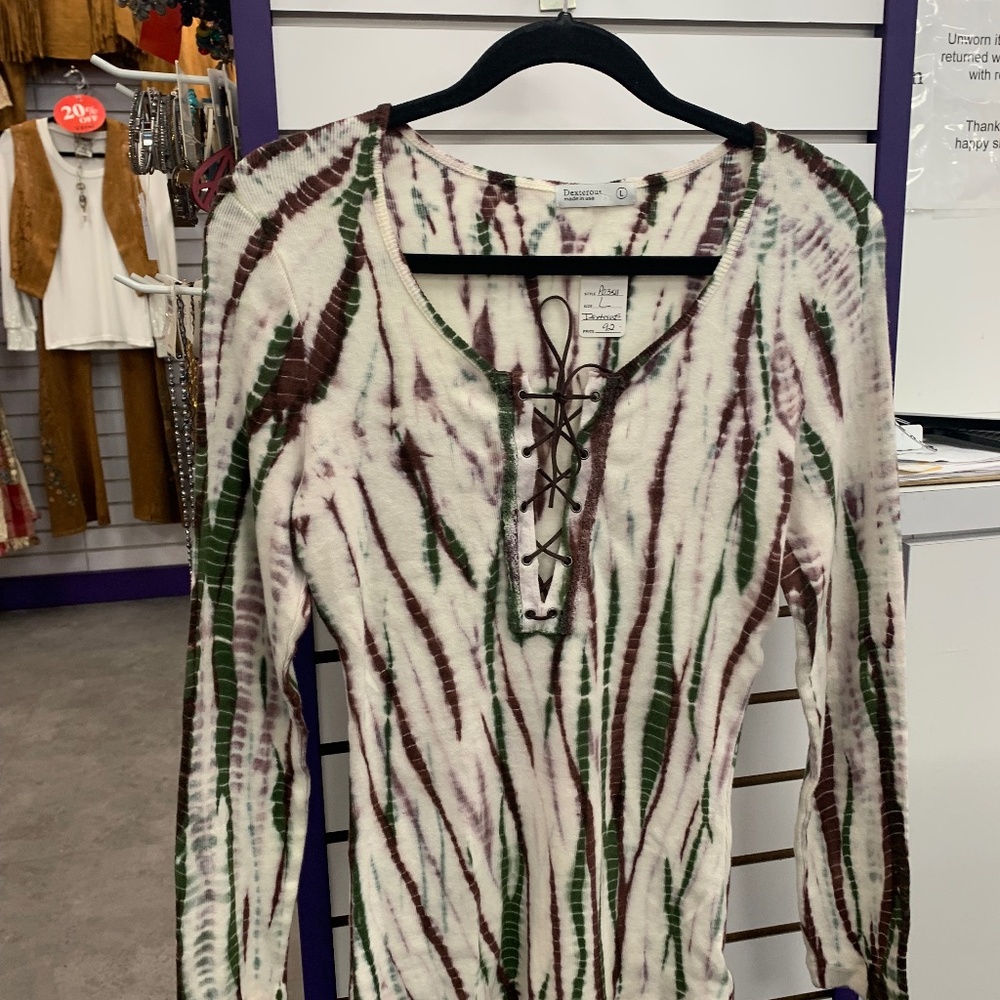NWT Dexterous tie dye top with lace tie.  Made in the USA